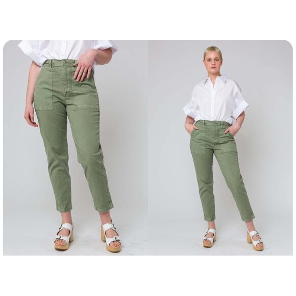 Amo Sybil Military Twill Pant Womens Tapered Fit Low Rise Army Green Size 27 - Picture 2 of 13